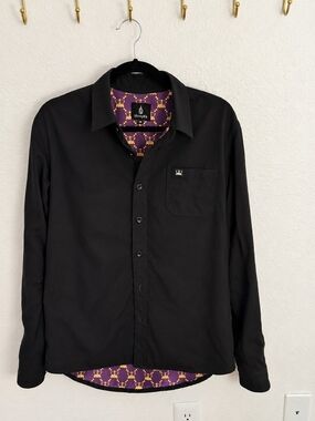 Threyda Eminence Black Lined Button Down Shirt Size Medium M Satin Art Interior